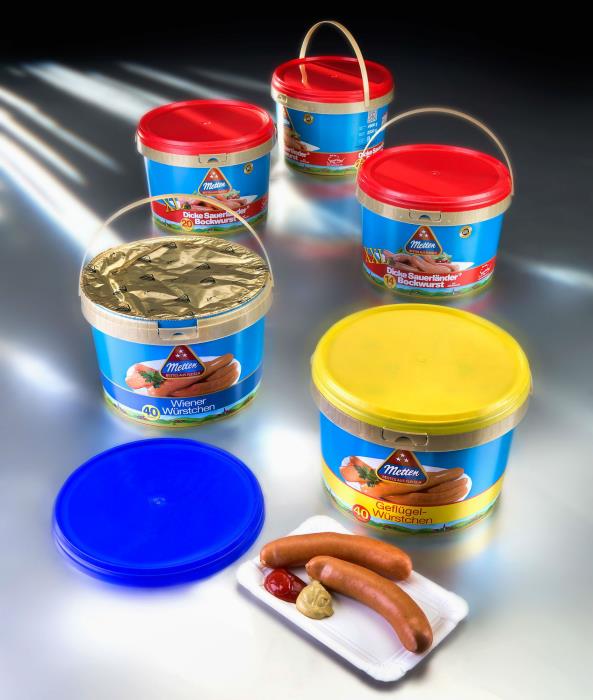 Bulk-pack sausages stay fresh in plastic pail from RPC Superfos
